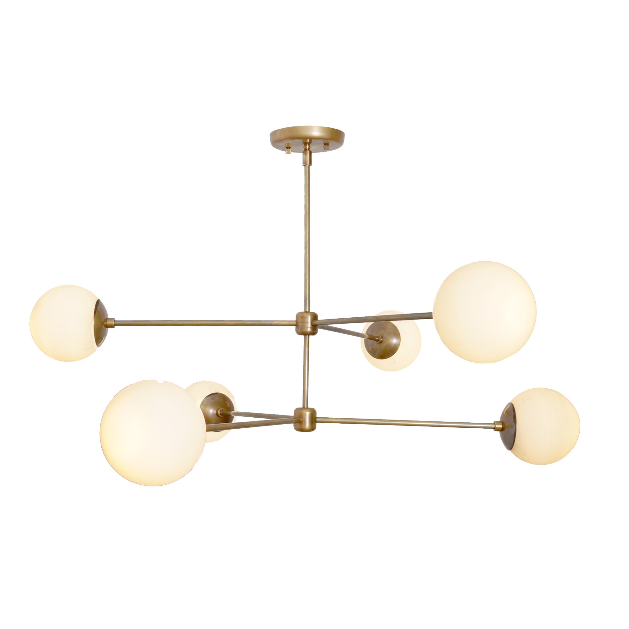 Oxford Patina Brass 3 Arm Milky Glass Globe Chandelier - Doozie Light Studio