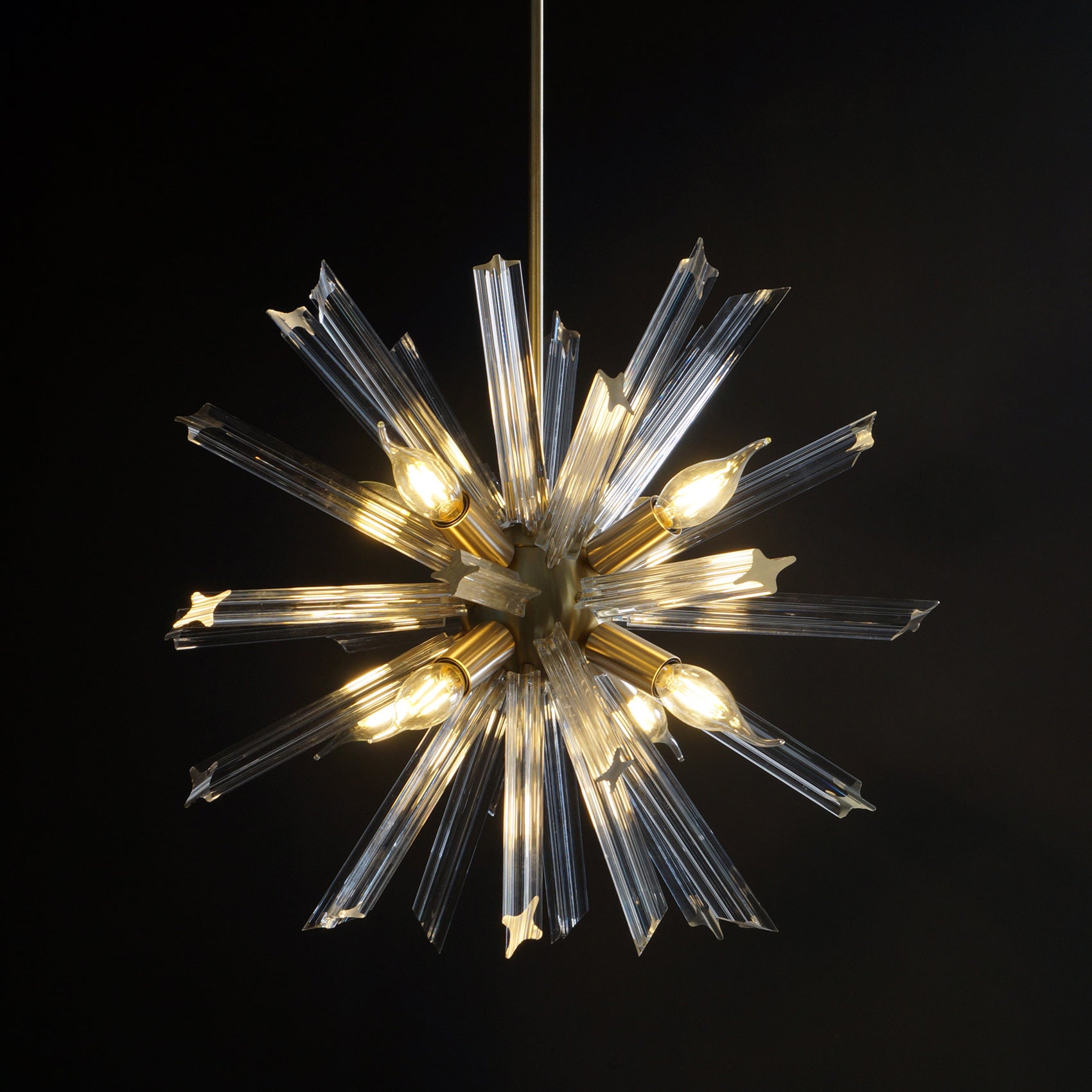 Modernist Murano Glass Triedre Brass Sputnik Chandelier Light Fixture - Doozie Light Studio
