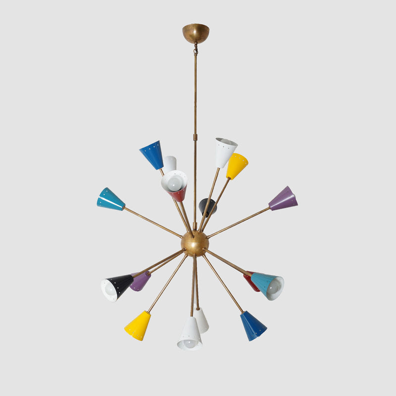 Stilnovo Multi Color Mid Century Italian Brass Sputnik Chandelier