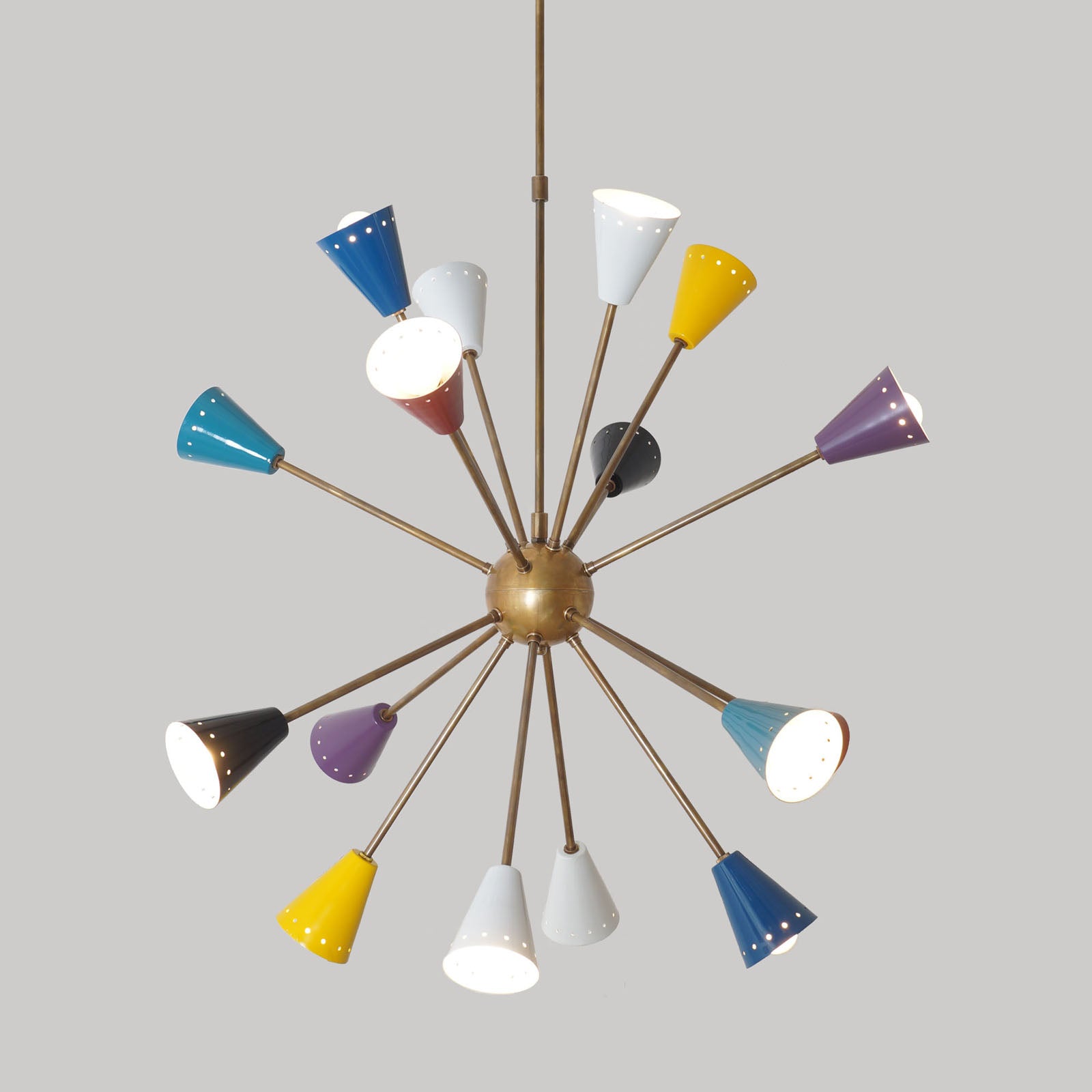 Stilnovo Multi Color Mid Century Italian Brass Sputnik Chandelier - Doozie Light Studio