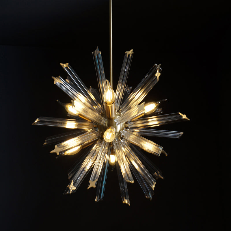 Modernist Murano Glass Triedre Brass Sputnik Chandelier Light Fixture