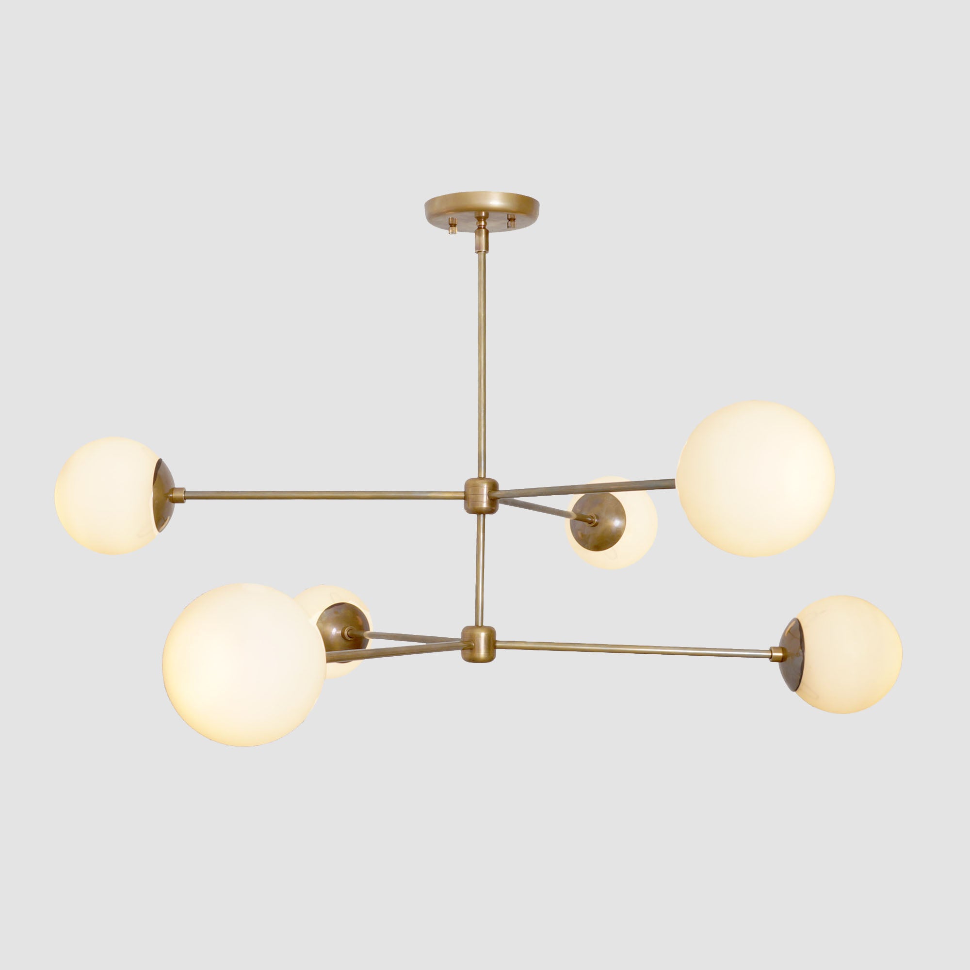 Oxford Patina Brass 3 Arm Milky Glass Globe Chandelier - Doozie Light Studio