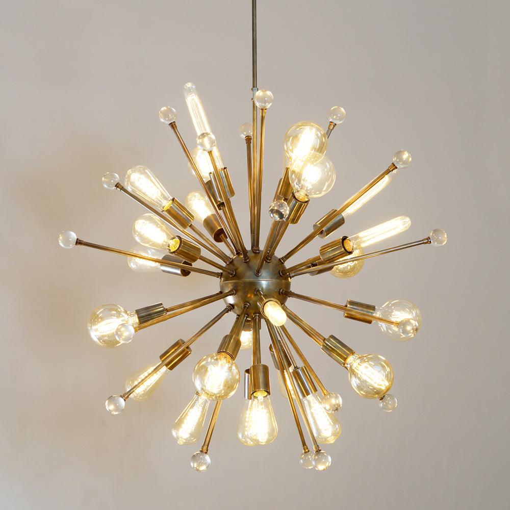 ITALIAN STARBURST BRASS CHANDELIER 34" - Doozie Light Studio