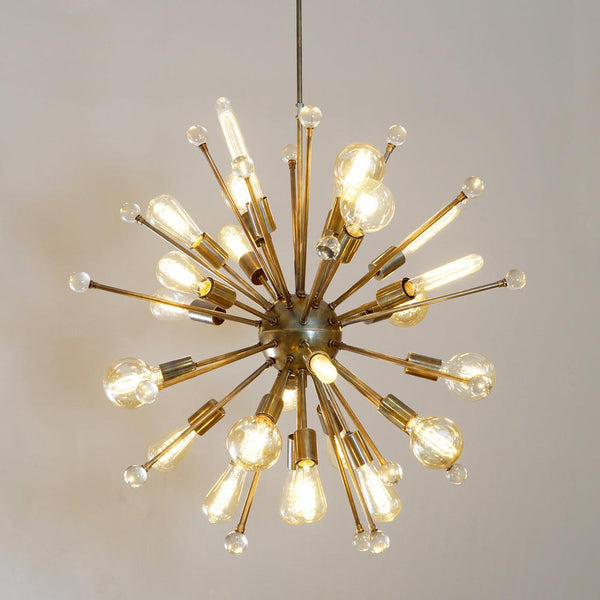 ITALIAN STARBURST BRASS CHANDELIER 34" - Doozie Light Studio