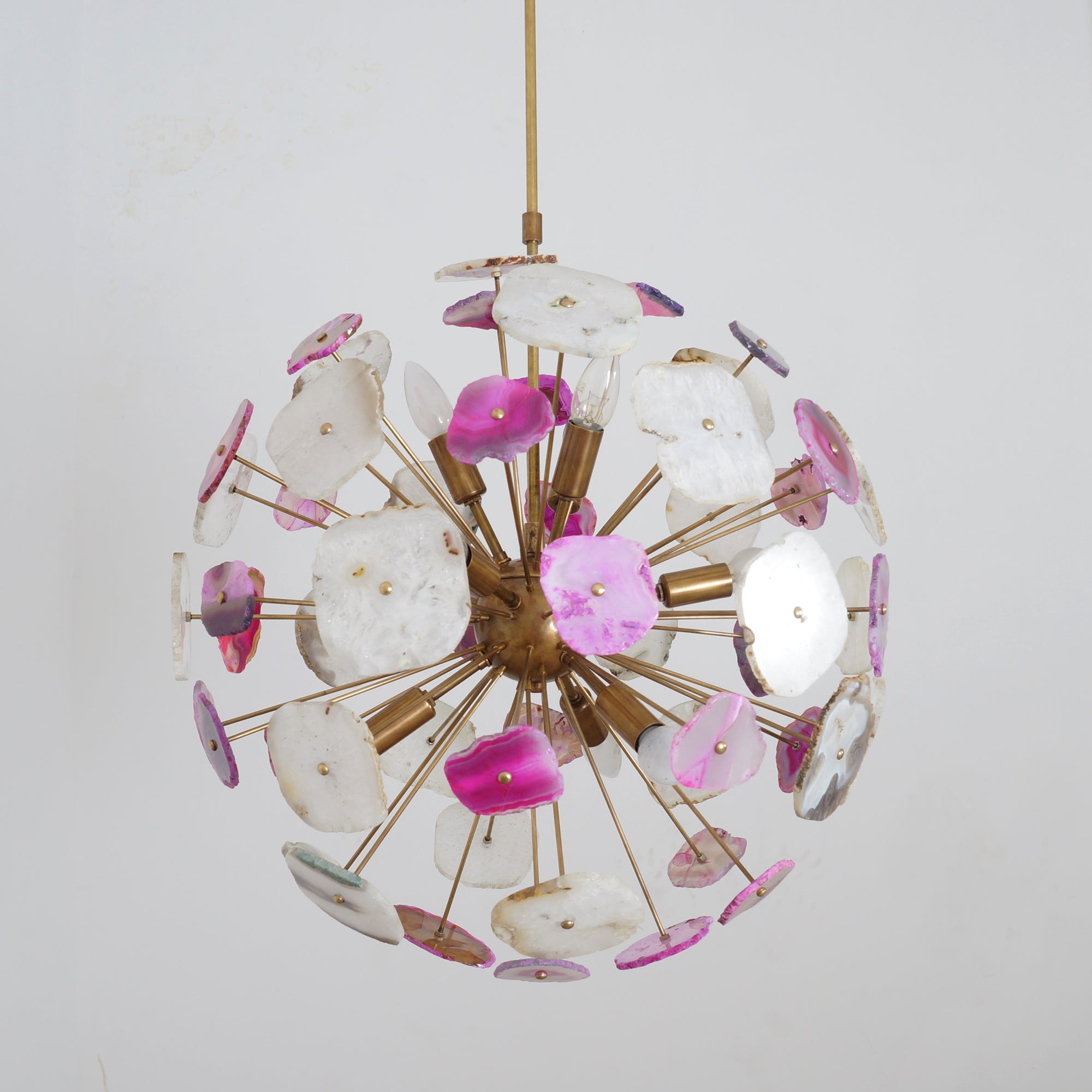 Modern Brass Multi Color Agate Sliced Orb Chandelier - 22"D - Doozie Light Studio