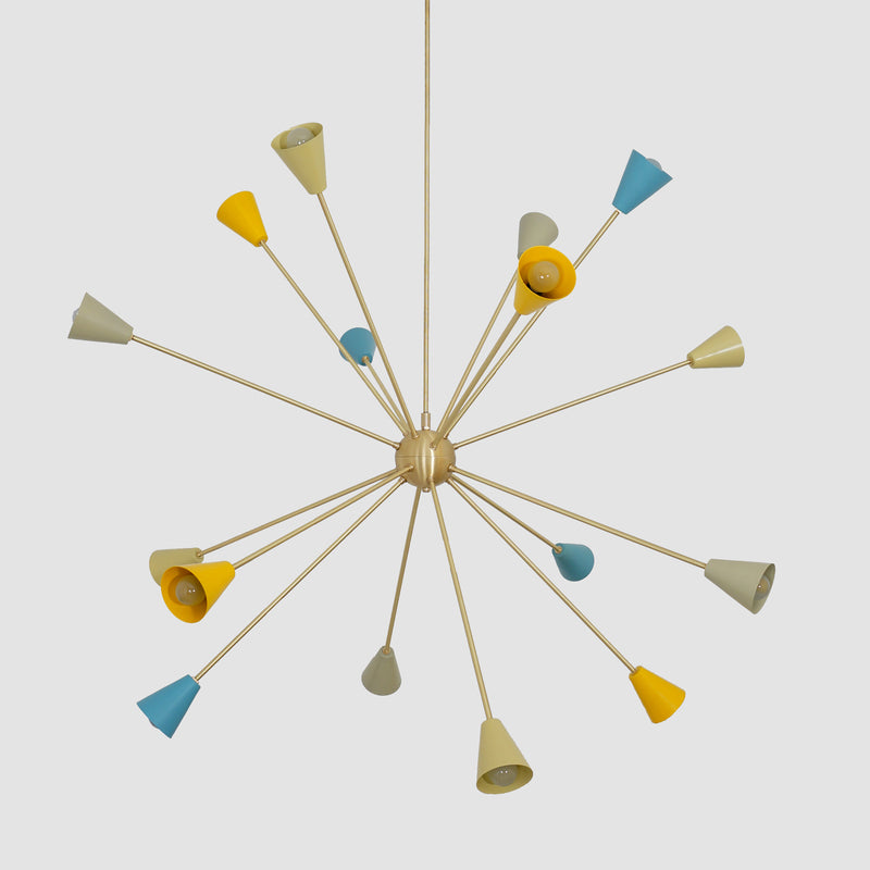 Stilnovo Style Modern Brass Colourful Sputnik Chandelier