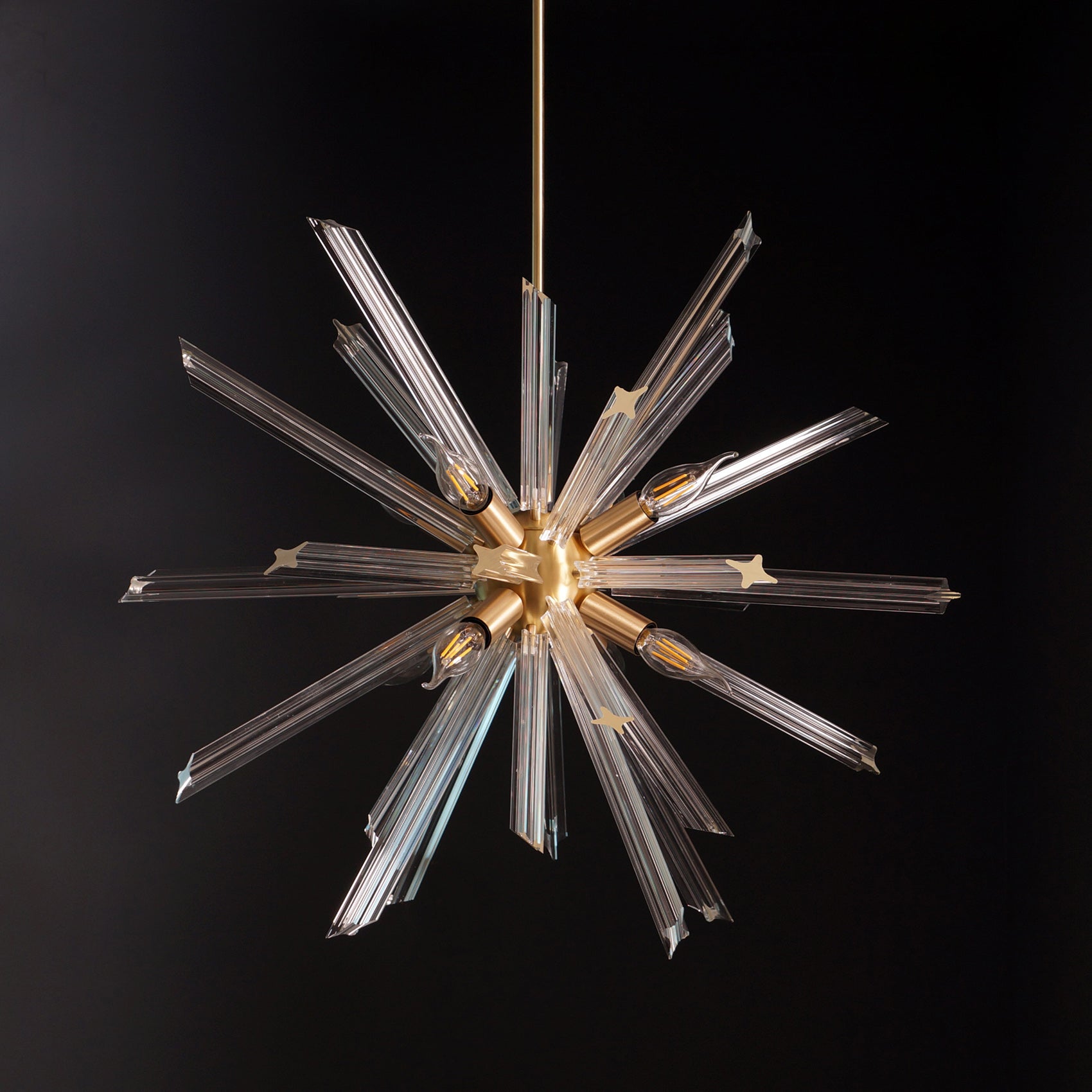 Modernist Murano Glass Triedre Brass Sputnik Chandelier - Doozie Light Studio