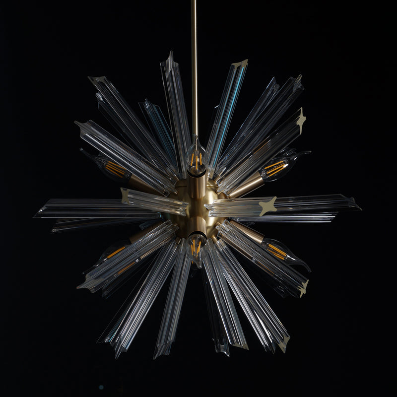 Modernist Murano Glass Triedre Brass Sputnik Chandelier Light Fixture