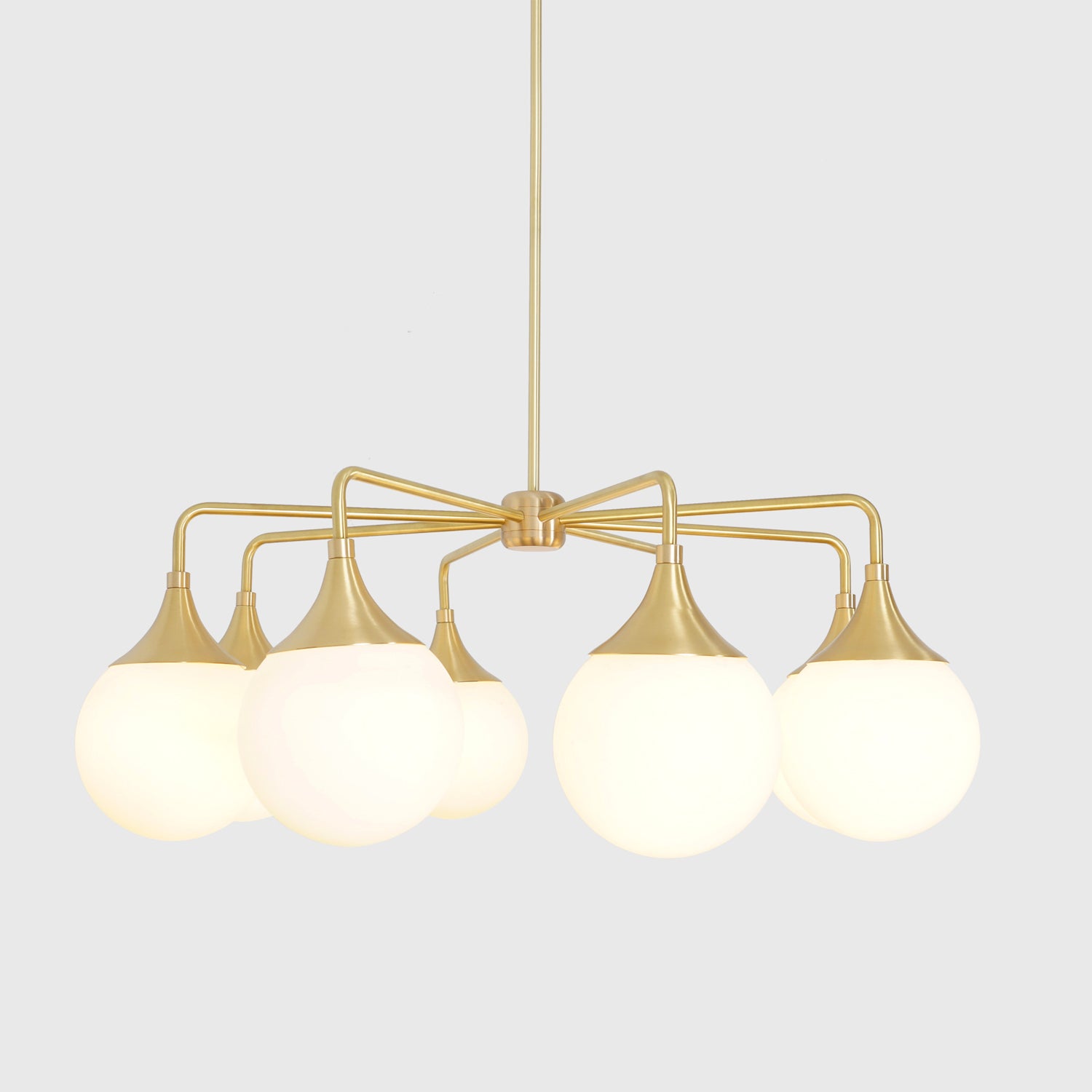 Modern Brass 8 Bulbs Glass Globe Trumpet Chandelier - Doozie Light Studio
