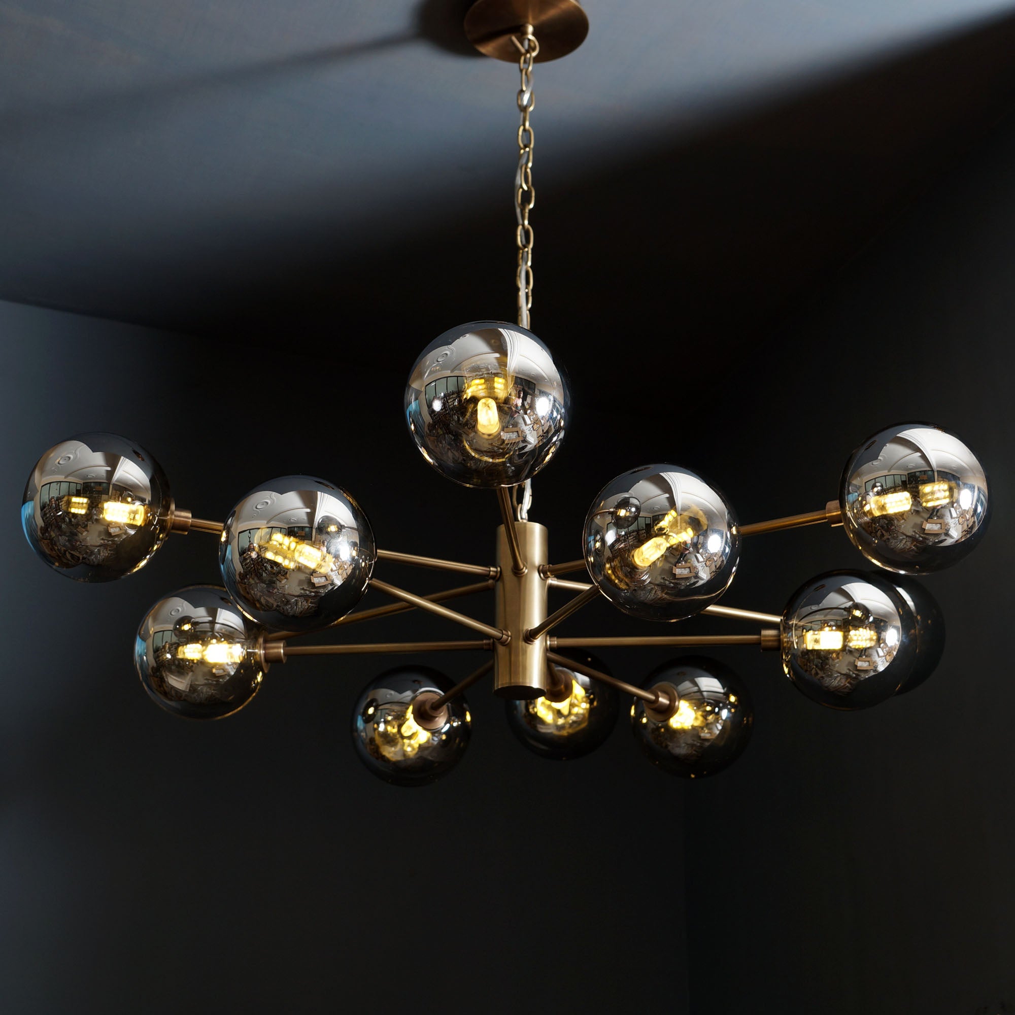 Karrington 12 Light Modern Sputnik Brass Chandelier - Doozie Light Studio