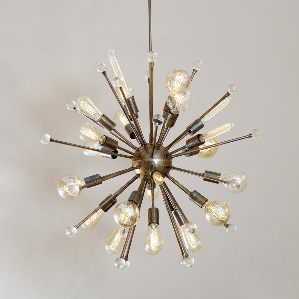 ITALIAN STARBURST BRASS CHANDELIER 34" - Doozie Light Studio
