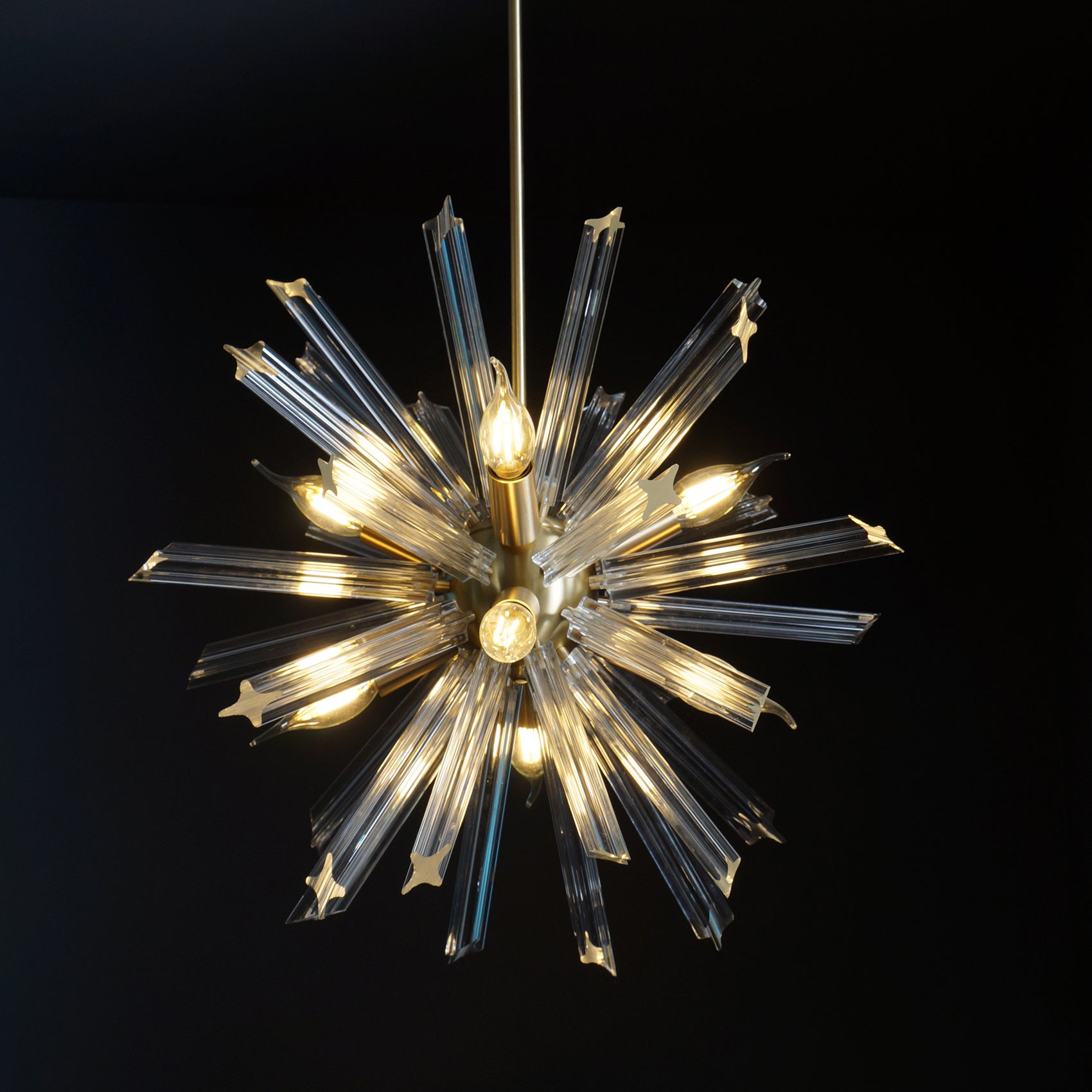 Modernist Murano Glass Triedre Brass Sputnik Chandelier Light Fixture - Doozie Light Studio