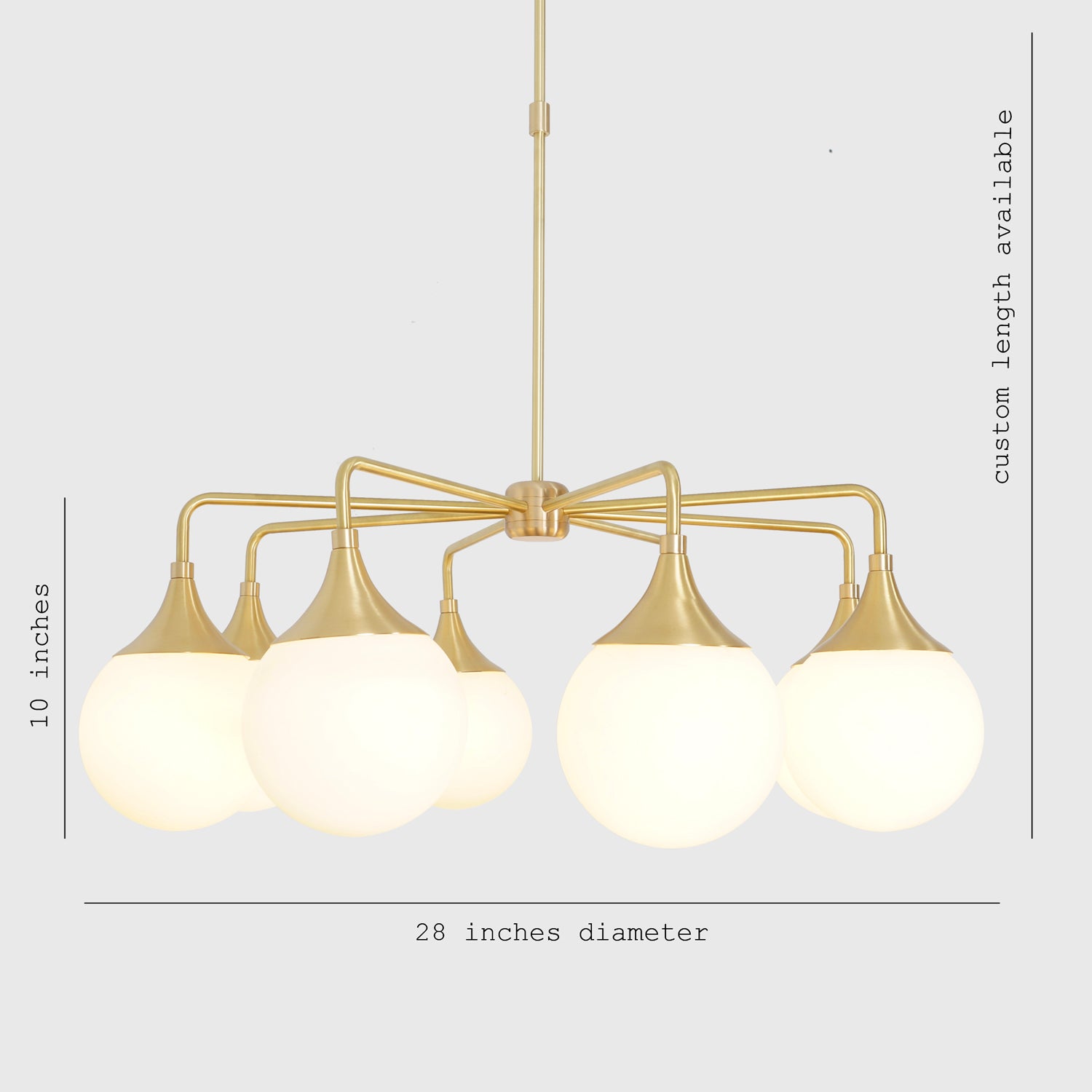 Modern Brass 8 Bulbs Glass Globe Trumpet Chandelier - Doozie Light Studio