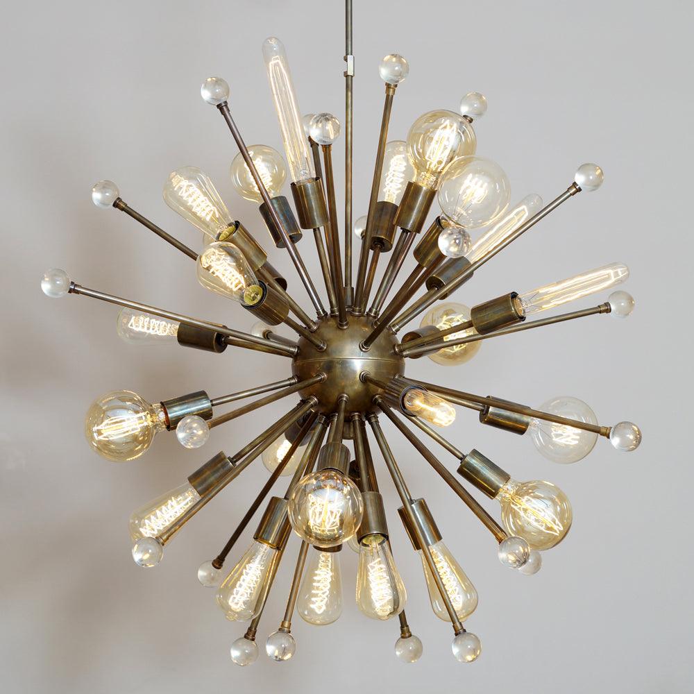 ITALIAN STARBURST BRASS CHANDELIER 34" - Doozie Light Studio