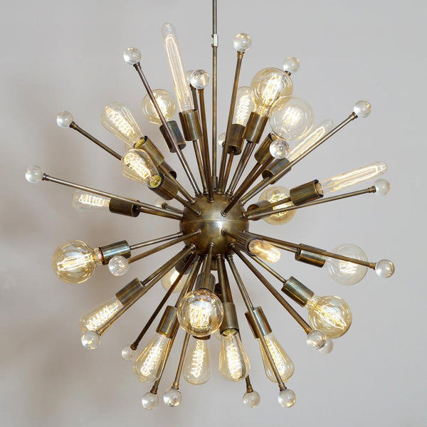 ITALIAN STARBURST BRASS CHANDELIER 34" - Doozie Light Studio