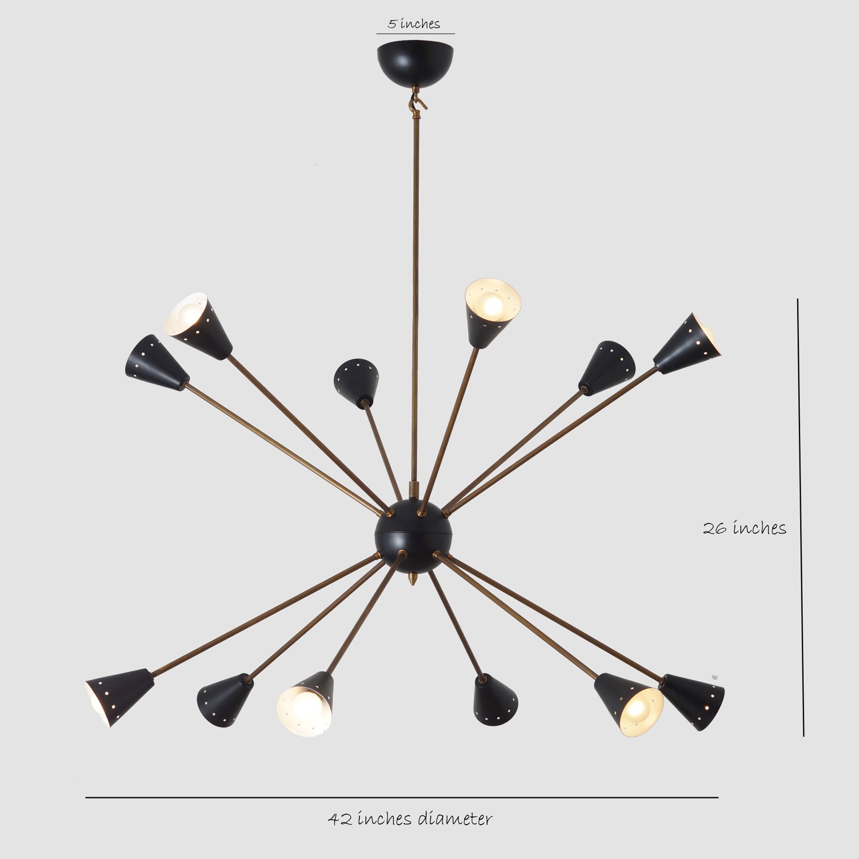 Large Italian Sputnik Chandelier in the Style of Stilnovo 42"D - Doozie Light Studio
