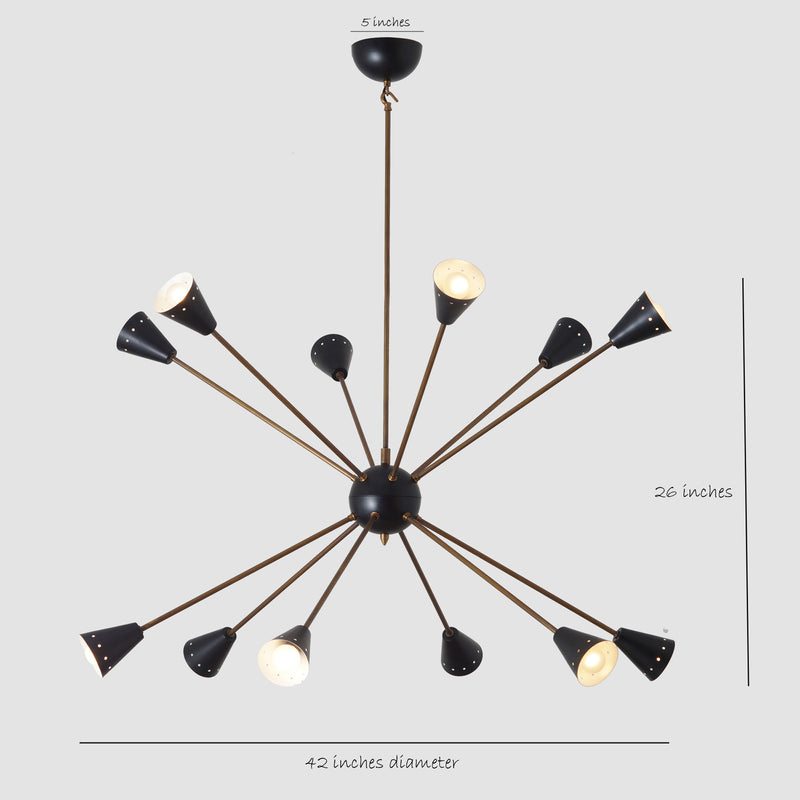 Large Italian Sputnik Chandelier in the Style of Stilnovo 42"D