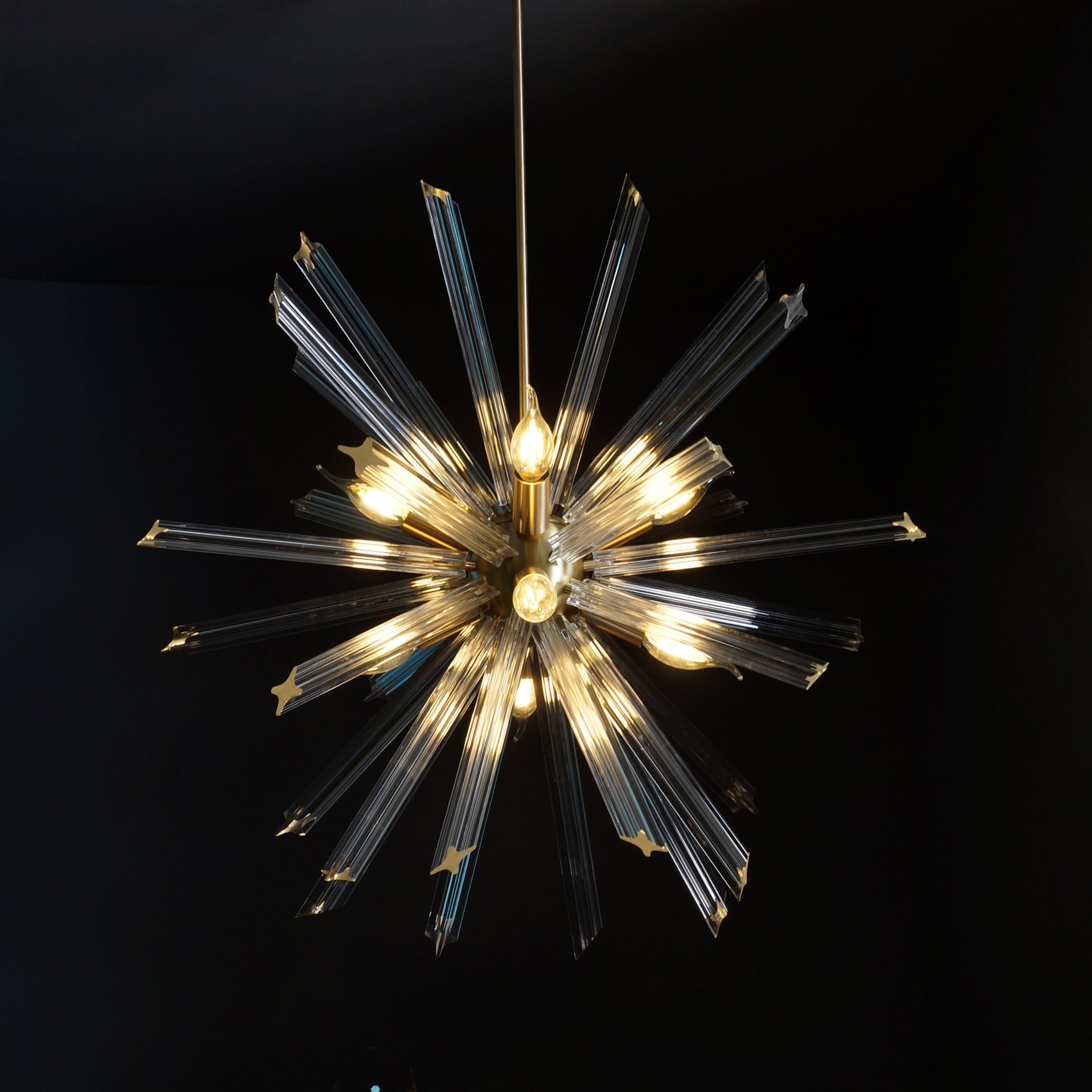 Modernist Murano Glass Triedre Brass Sputnik Chandelier Light Fixture - Doozie Light Studio