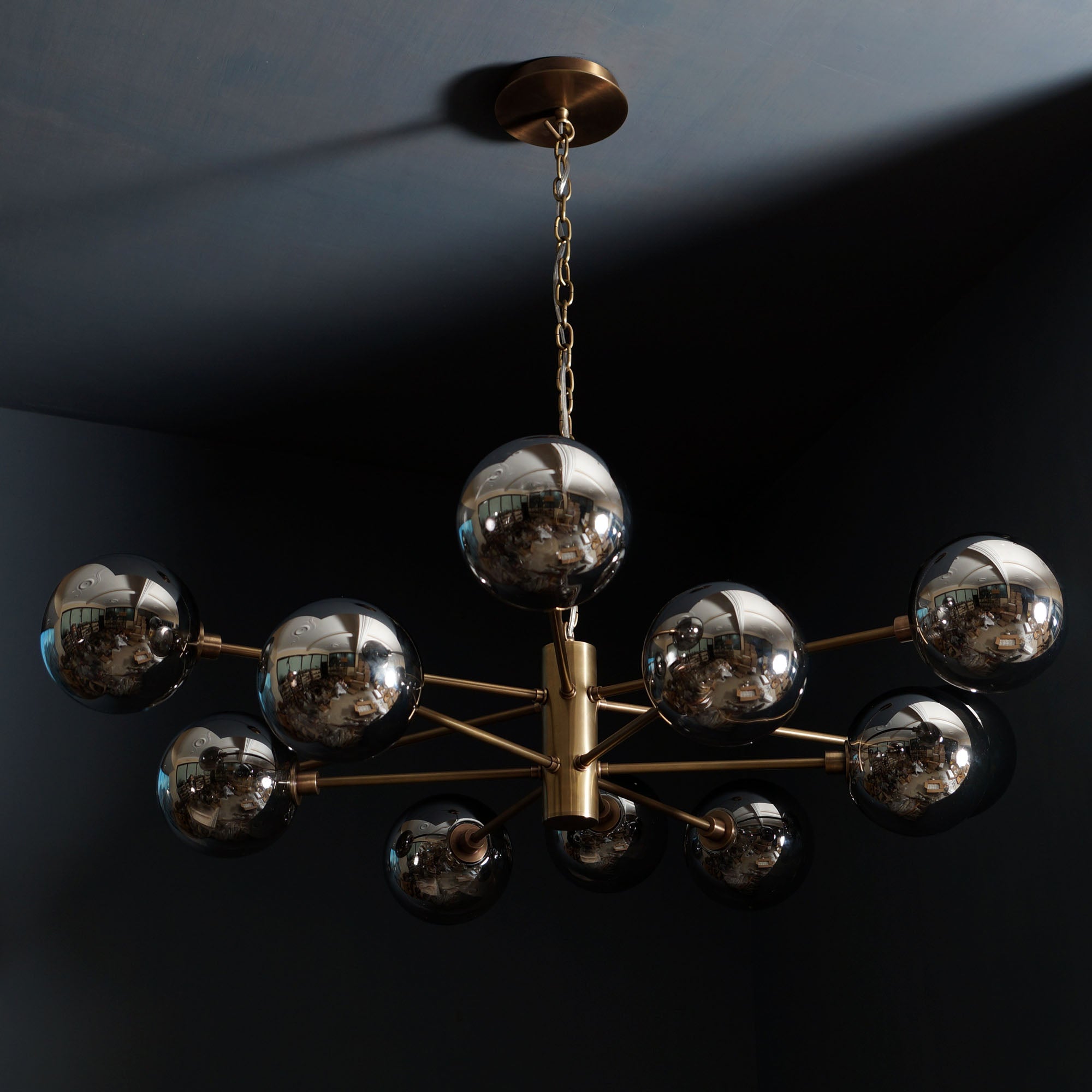 Karrington 12 Light Modern Sputnik Brass Chandelier - Doozie Light Studio