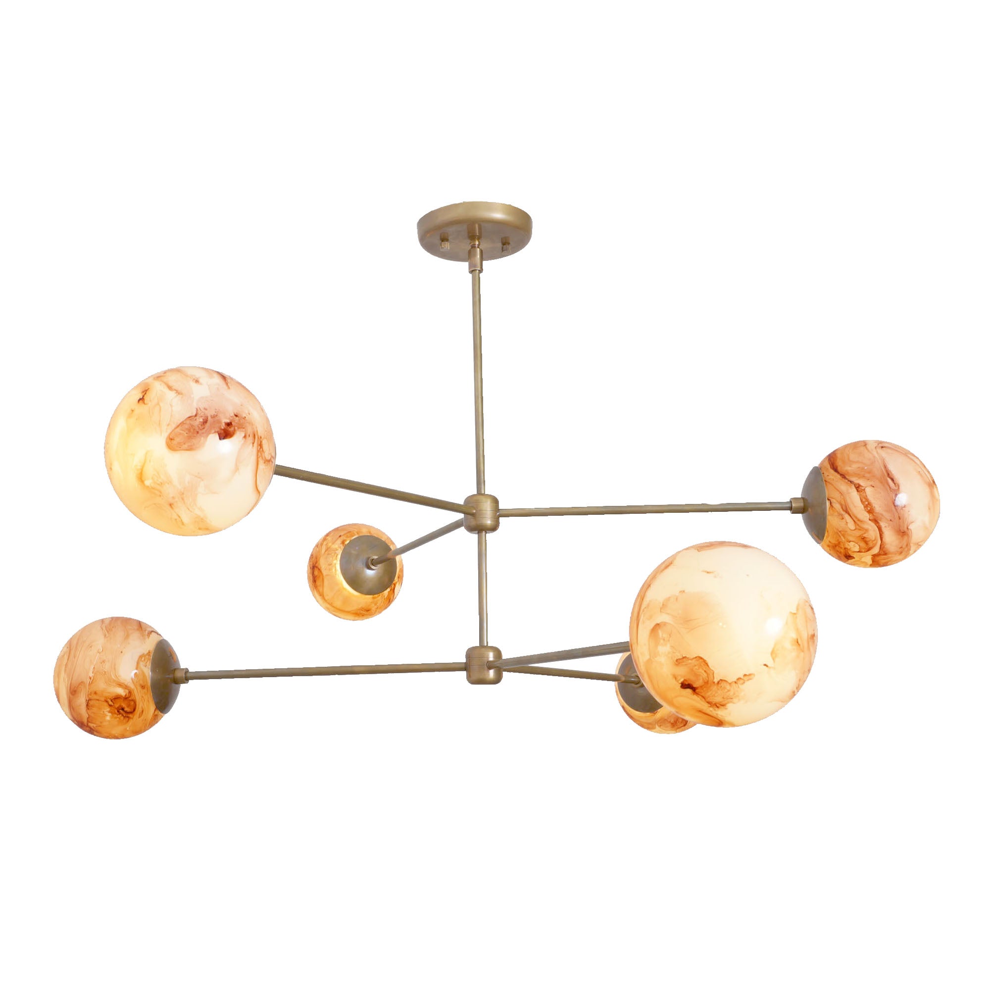 Oxford Patina Brass 3 Arm Moon Glass Globe Chandelier - Doozie Light Studio