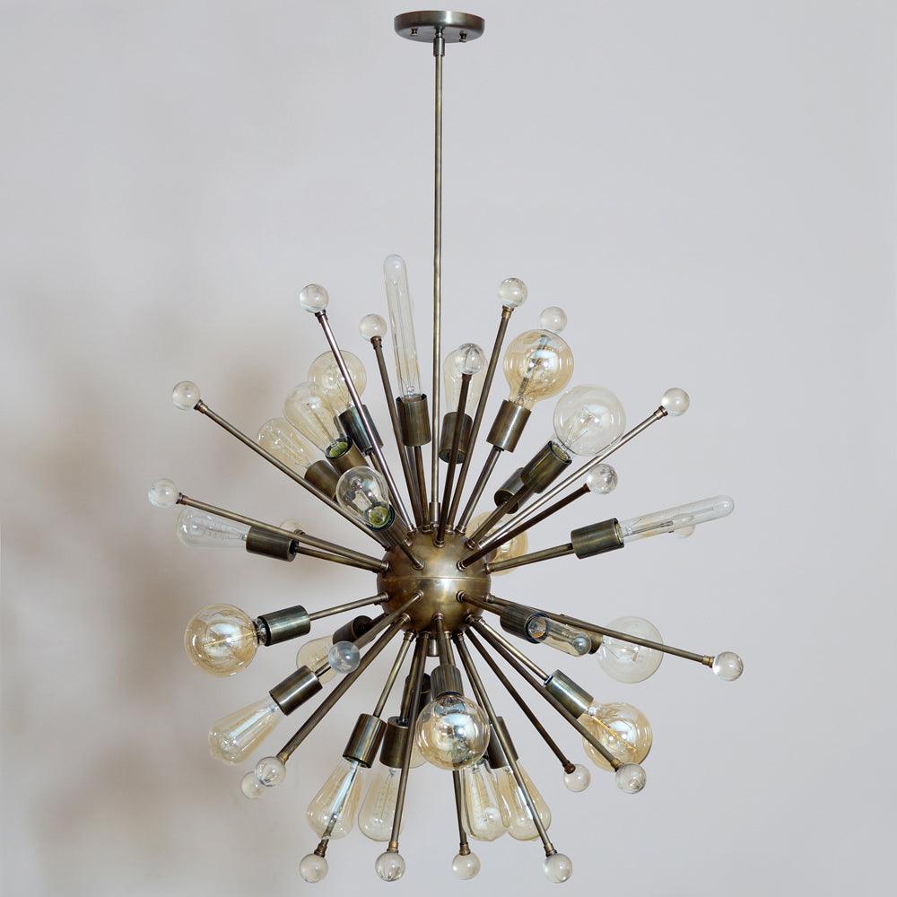 ITALIAN STARBURST BRASS CHANDELIER 34" - Doozie Light Studio