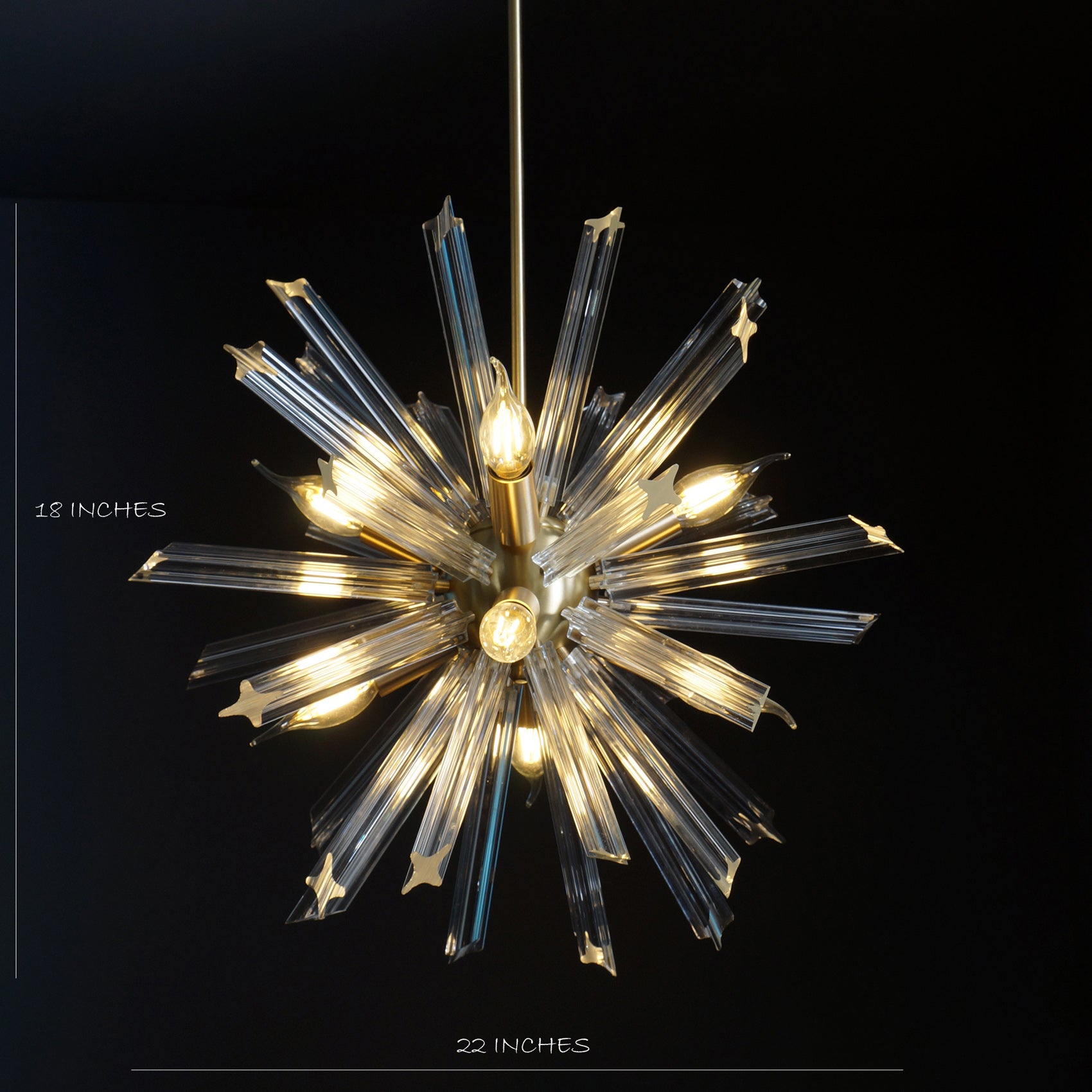 Modernist Murano Glass Triedre Brass Sputnik Chandelier Light Fixture - Doozie Light Studio