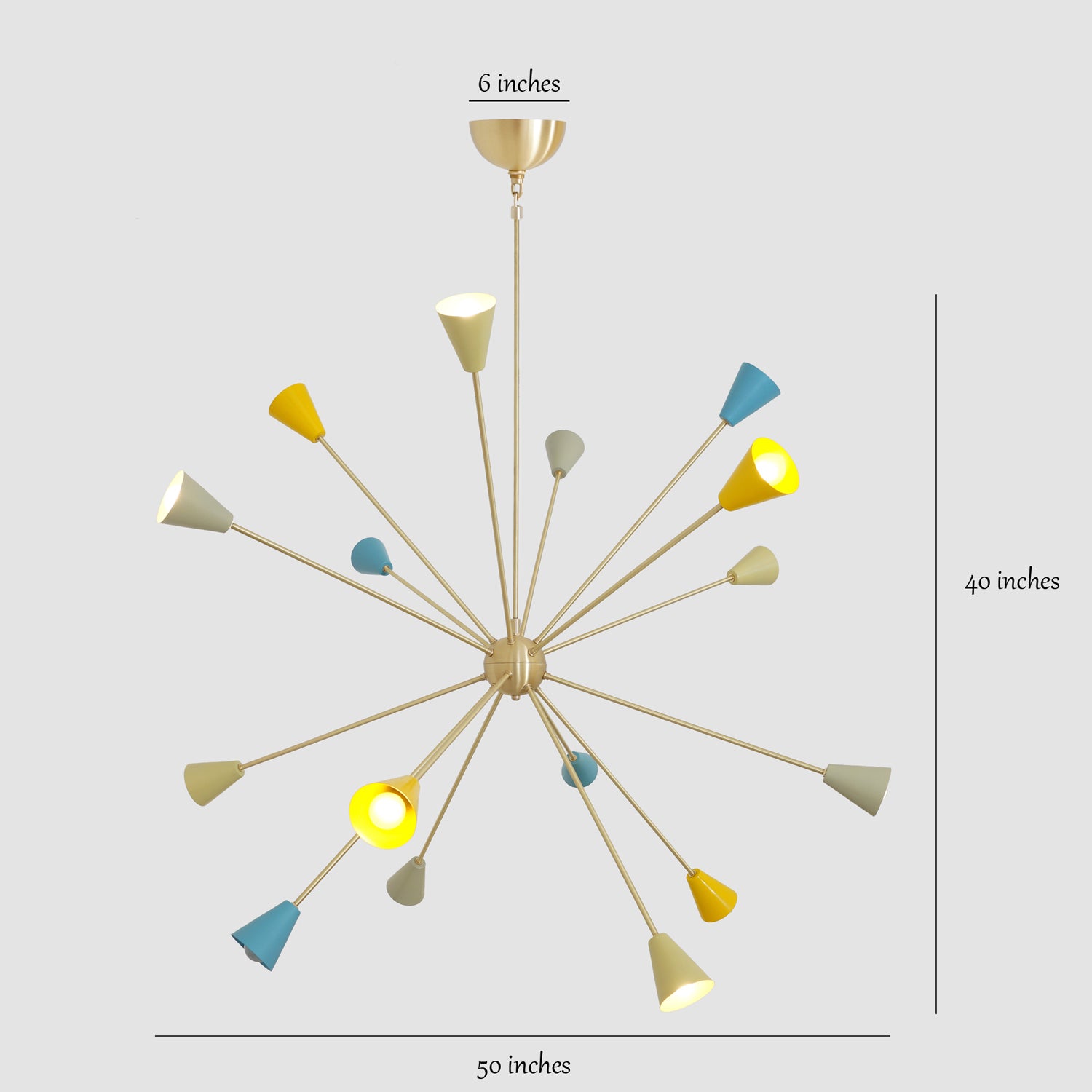 Stilnovo Style Modern Brass Colourful Sputnik Chandelier - Doozie Light Studio