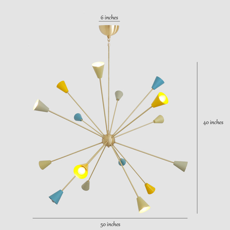 Stilnovo Style Modern Brass Colourful Sputnik Chandelier