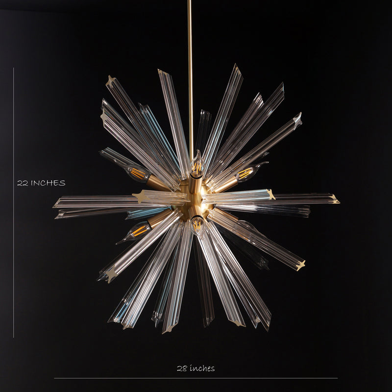 Modernist Murano Glass Triedre Brass Sputnik Chandelier Light Fixture