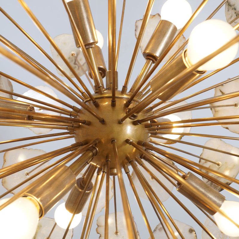 Modern Brass Large Agate Sliced Orb Chandelier