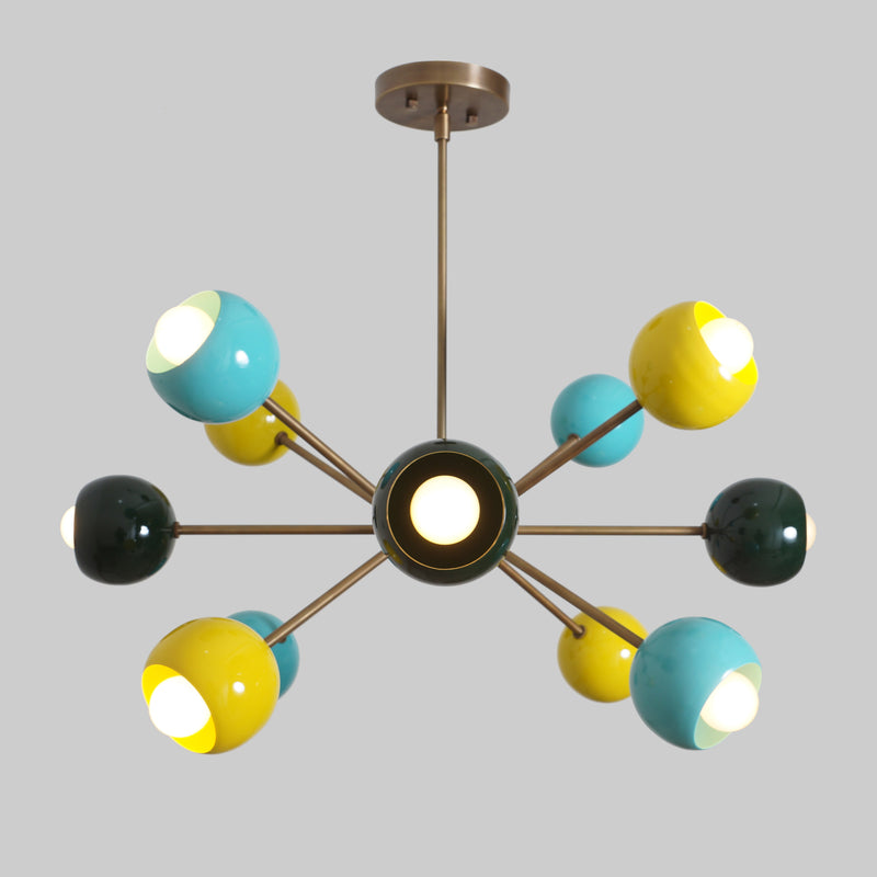 Mid Century Multicolor 12 Arm Sputnik Chandelier