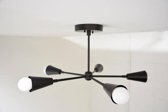 Modern Chandelier Five 5 Arm Pinwheel cone chandelier Mid Century Semi Flush Hanging Light UL Listed - Doozie Light Studio