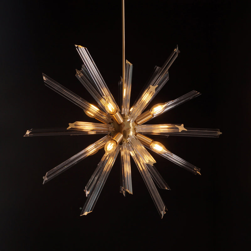 Modernist Murano Glass Triedre Brass Sputnik Chandelier
