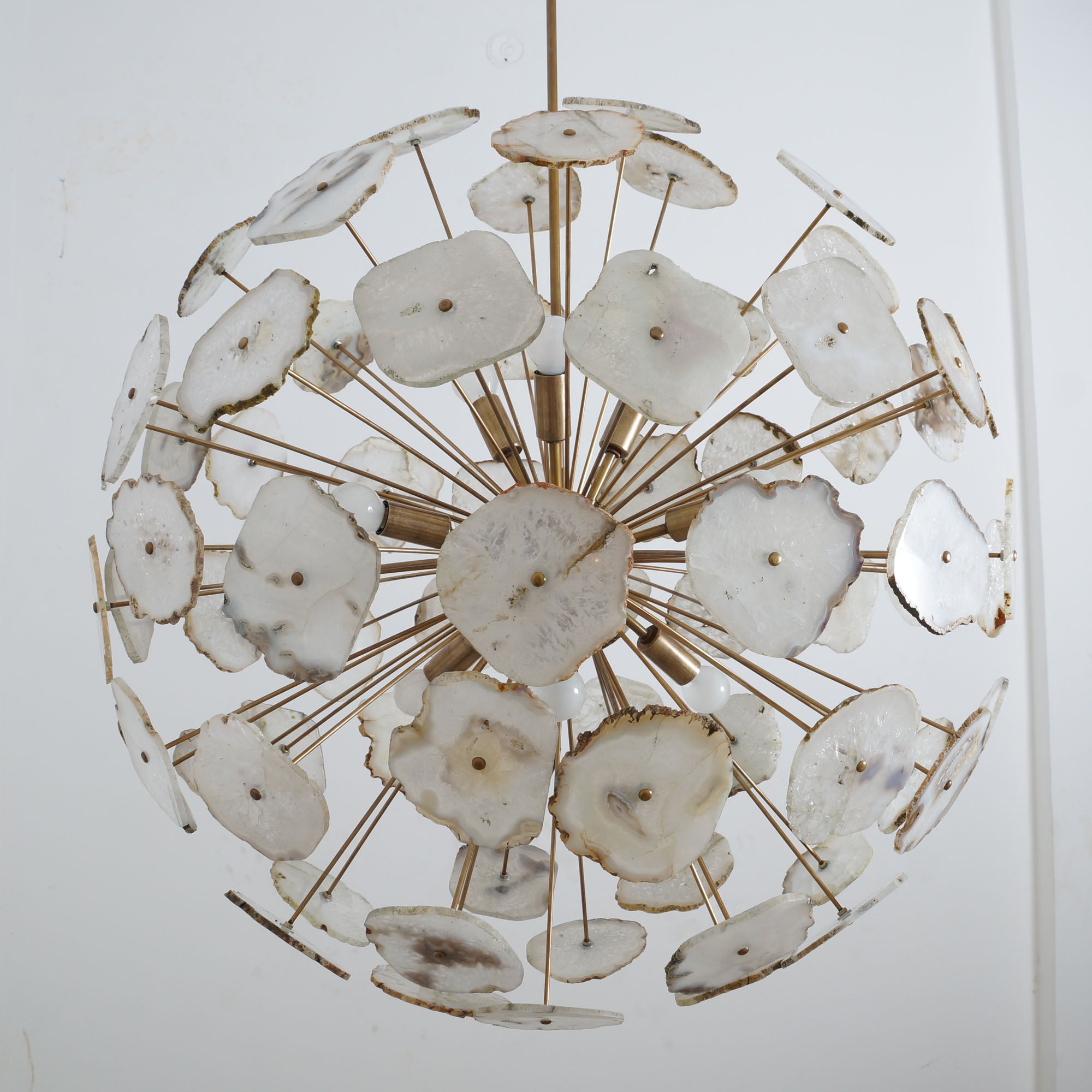 Modern Brass Large Agate Sliced Orb Chandelier - Doozie Light Studio