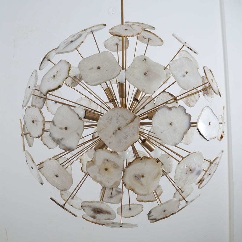 Modern Brass Large Agate Sliced Orb Chandelier