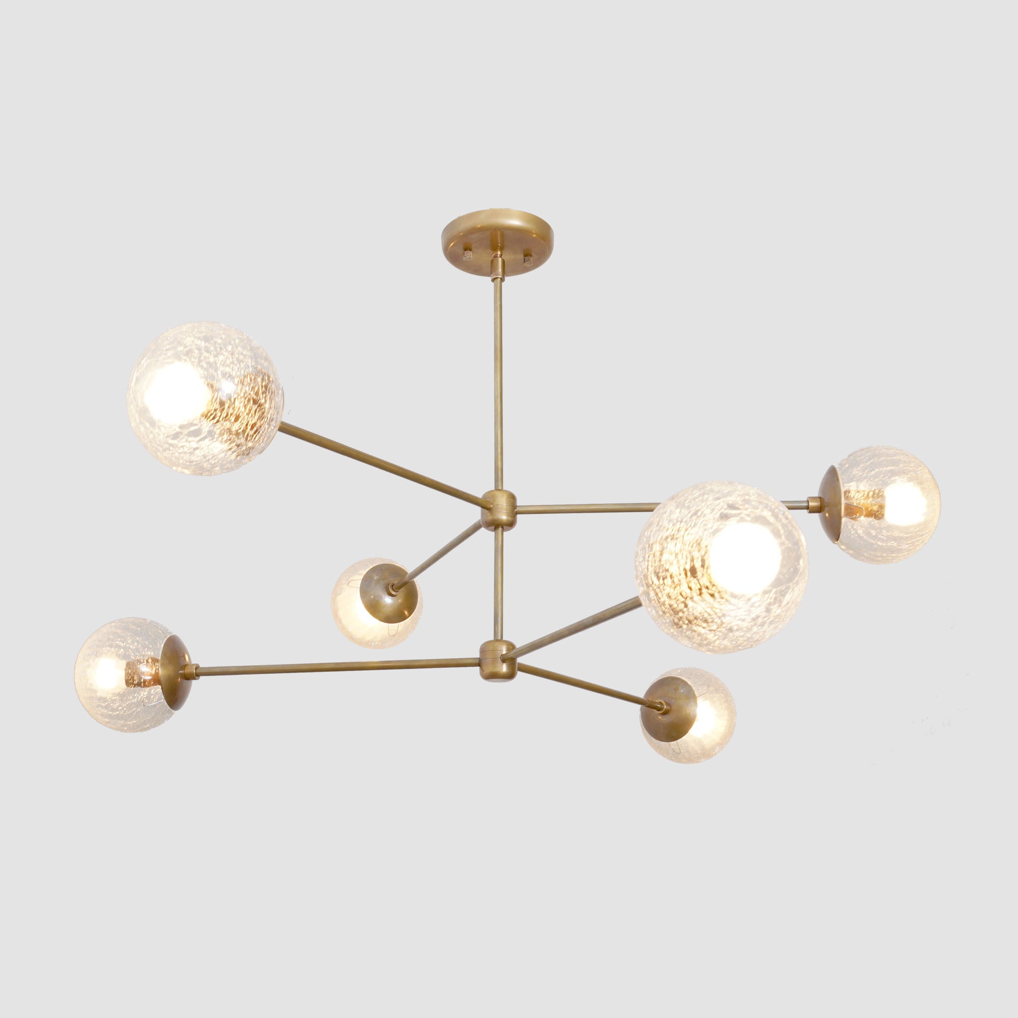 Oxford Patina Brass 3 Arm Cracked Glass Globe Chandelier - Doozie Light Studio
