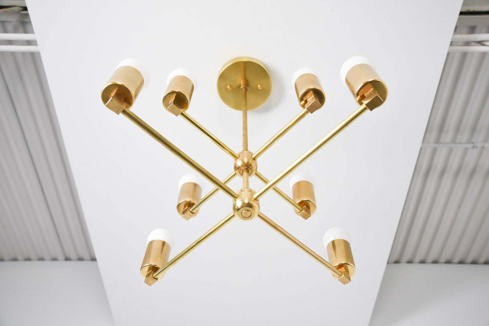 8 Light Sputnik Brass Chandelier Handmade Industrial Light Fixture - Doozie Light Studio