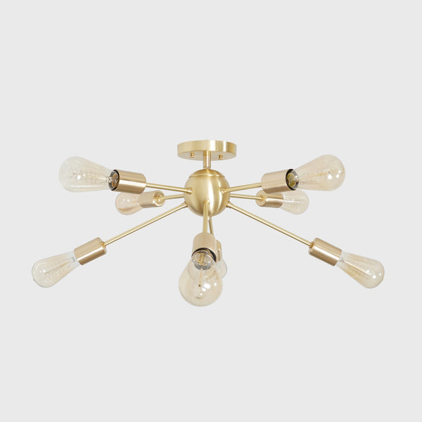 Modern Brass 8 Arm Light Sputnik Flush Mount Chandelier Light Fixture.