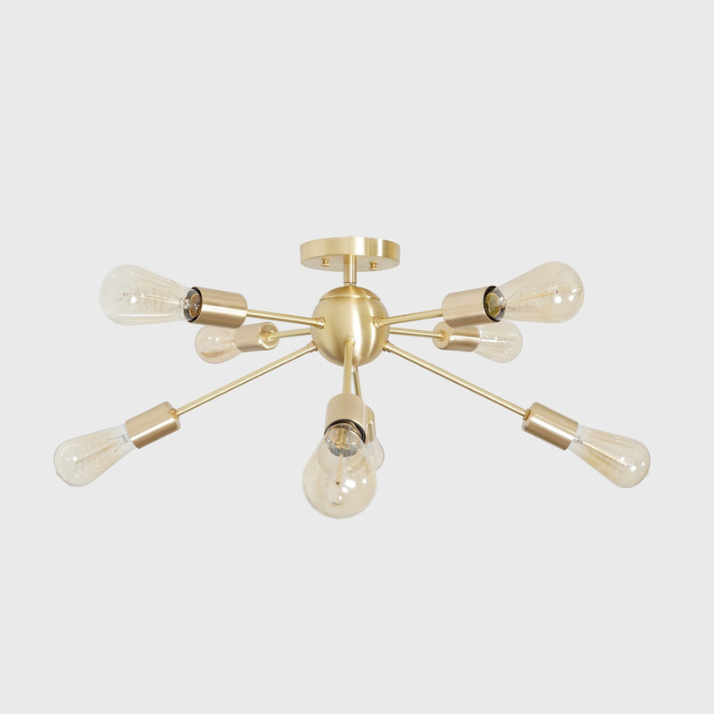 Modern Brass 8 Arm Light Sputnik Flush Mount Chandelier Light Fixture.
