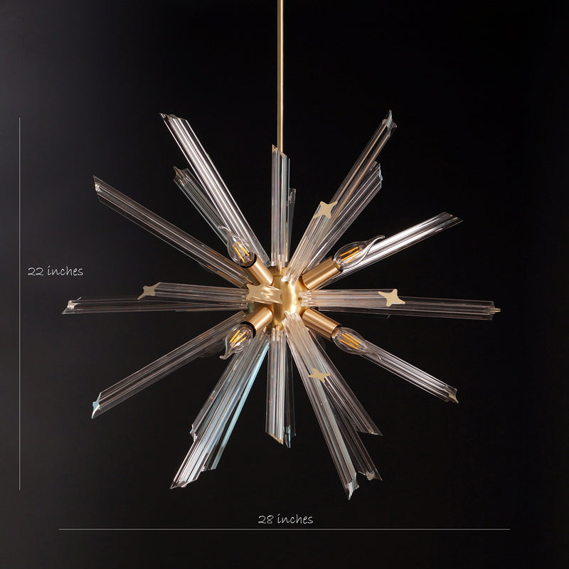 Modernist Murano Glass Triedre Brass Sputnik Chandelier