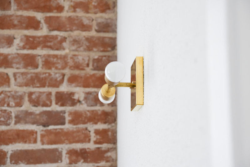 Modern Brass Wall Sconce Vanity Gold Brass 2 Bulb Square Sconce - Doozie Light Studio