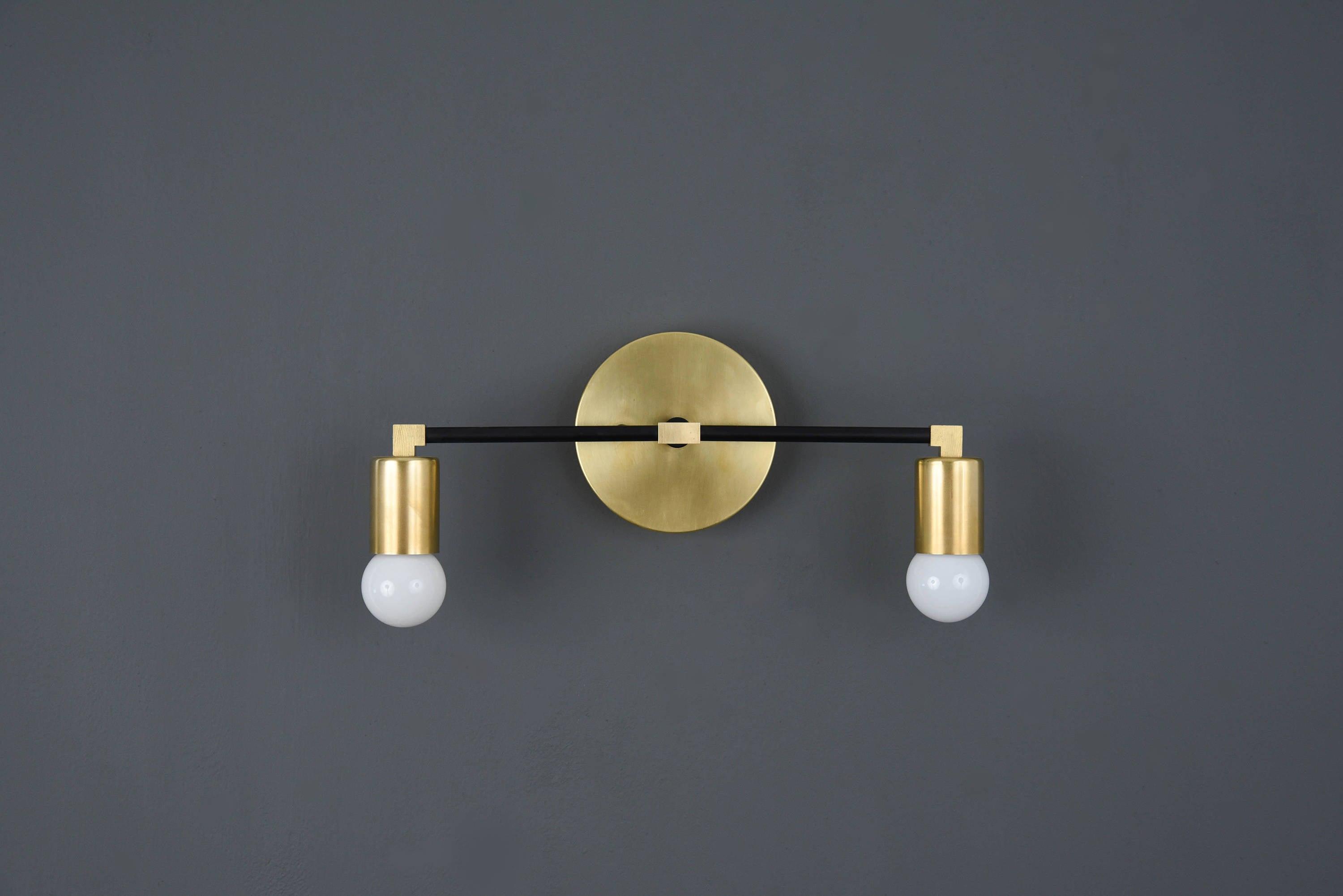 Modern Brass Wall Sconce Vanity Gold Brass 2 Bulb Round Sconce - Doozie Light Studio