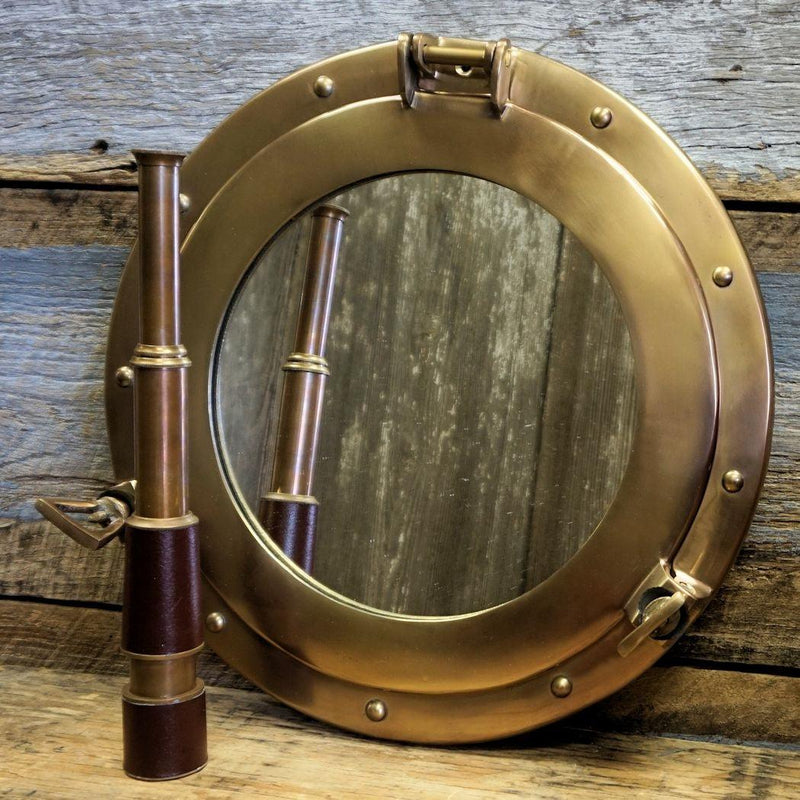 Antiqued Bronze 15 Inch Porthole Mirror - Doozie Light Studio