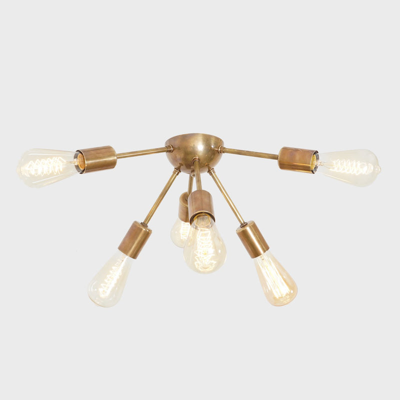 Modern Brass 6 Arm Light Sputnik Flush Mount Chandelier Light Fixture.