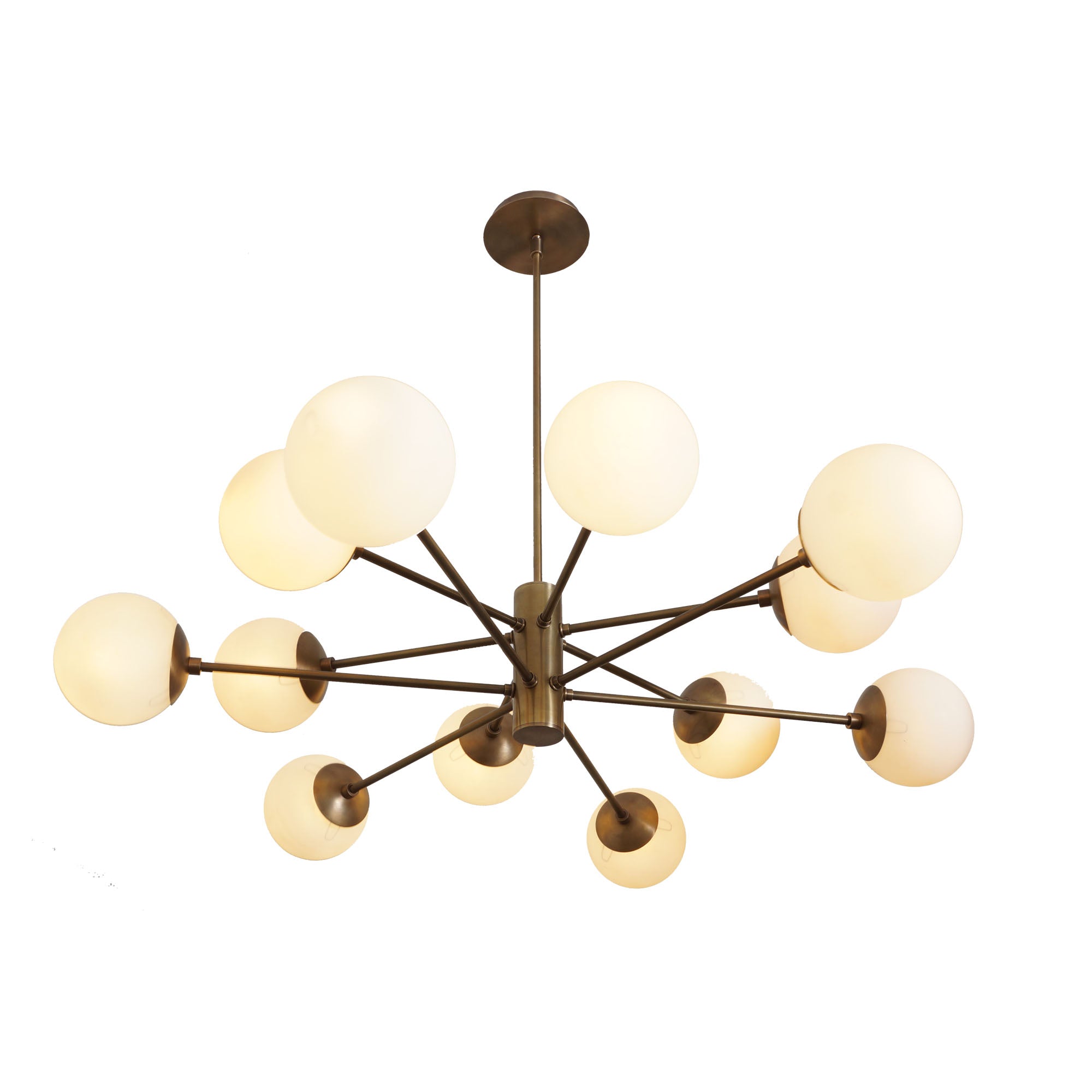 Karrington 12 Light Modern Brass Sputnik Opal Glass Chandelier - Doozie Light Studio