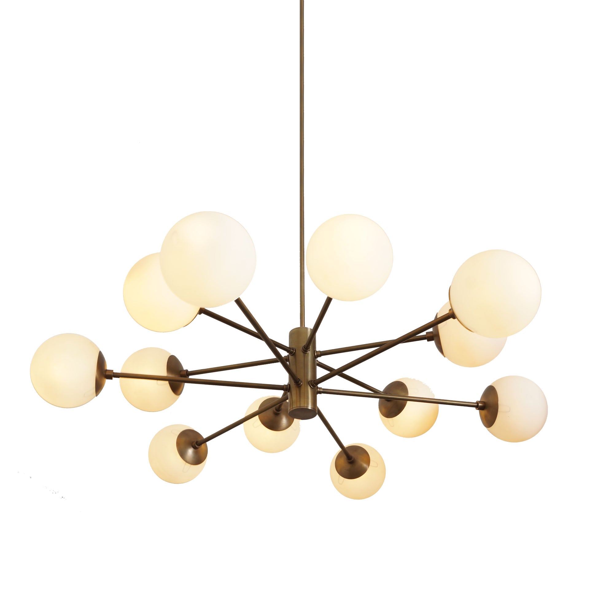 Karrington 12 Light Modern Brass Sputnik Opal Glass Chandelier - Doozie Light Studio