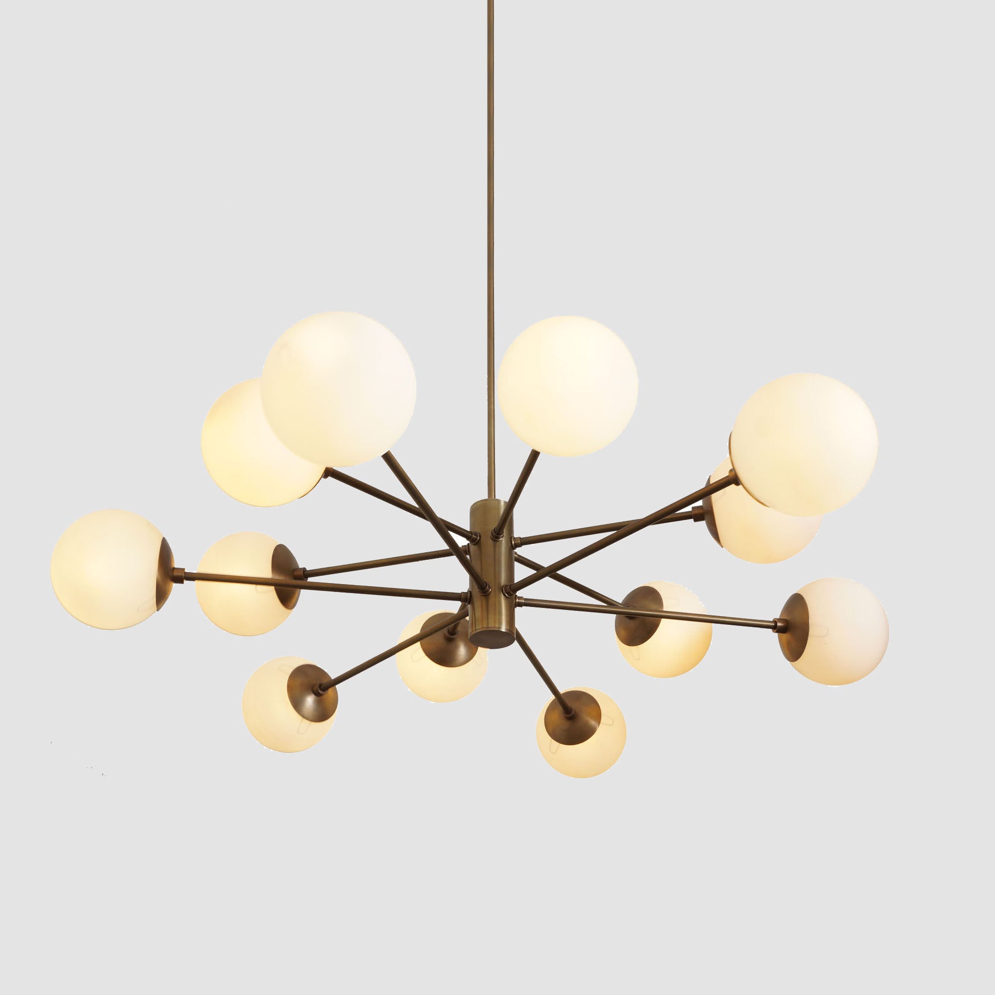 Karrington 12 Light Modern Brass Sputnik Opal Glass Chandelier - Doozie Light Studio