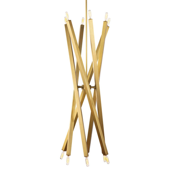 Spiral Modern Brass 12 Light Chandelier Fixture - Brushed Brass
