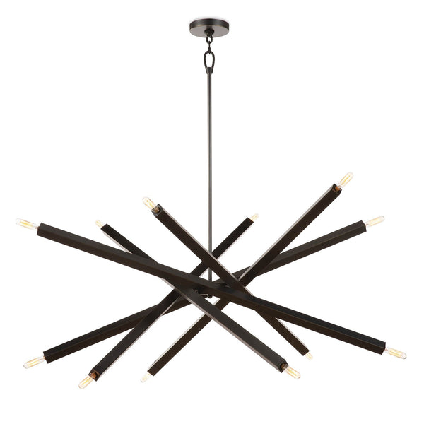 Spiral Modern Brass 12 Light Chandelier Fixture - Black Brass