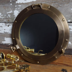 Modern Antiqued Brass Porthole Mirror 12-Inch - Doozie Light Studio